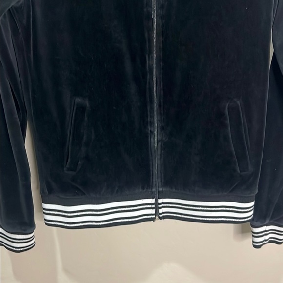 Juicy Couture Jacket Black Velour Zip-Up Vintage Y2K Track Bling Stripe Hoodie - Picture 2 of 13